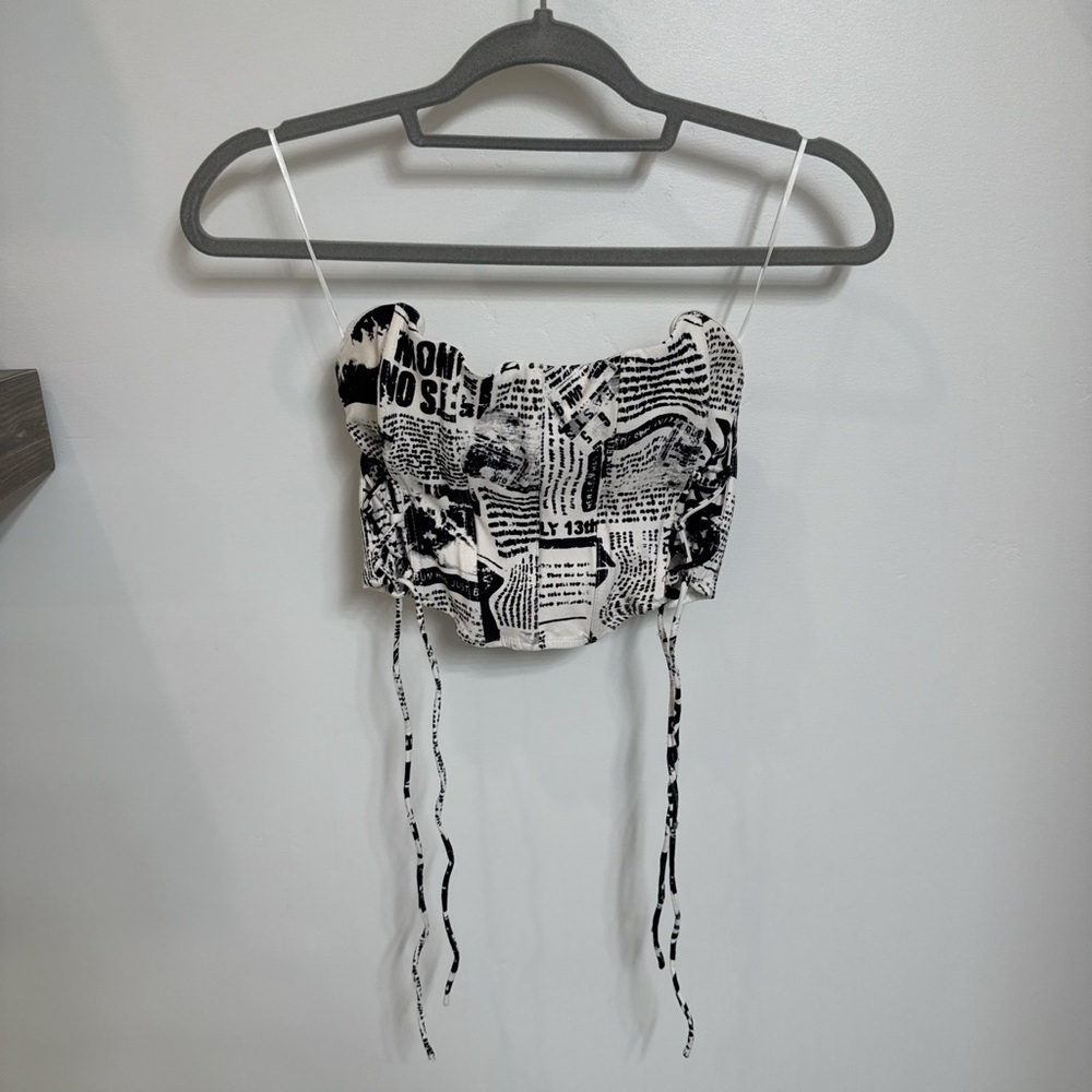 NEWSPAPER BLACK&WHITE CORSET TOP
